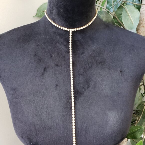 Womens Fashion Rhinestone Chain Long Tassel Choker Necklace with Lobster Clasp - Picture 2 of 5